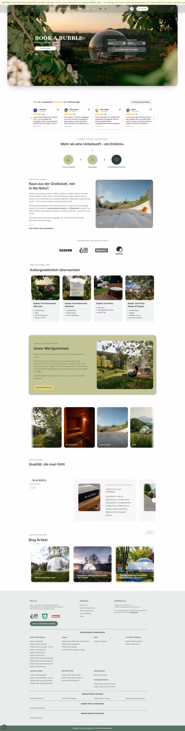 Book a Bubble (Germany & Switzerland) site preview