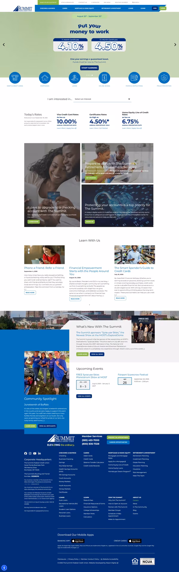 Summit Federal Credit Union site preview